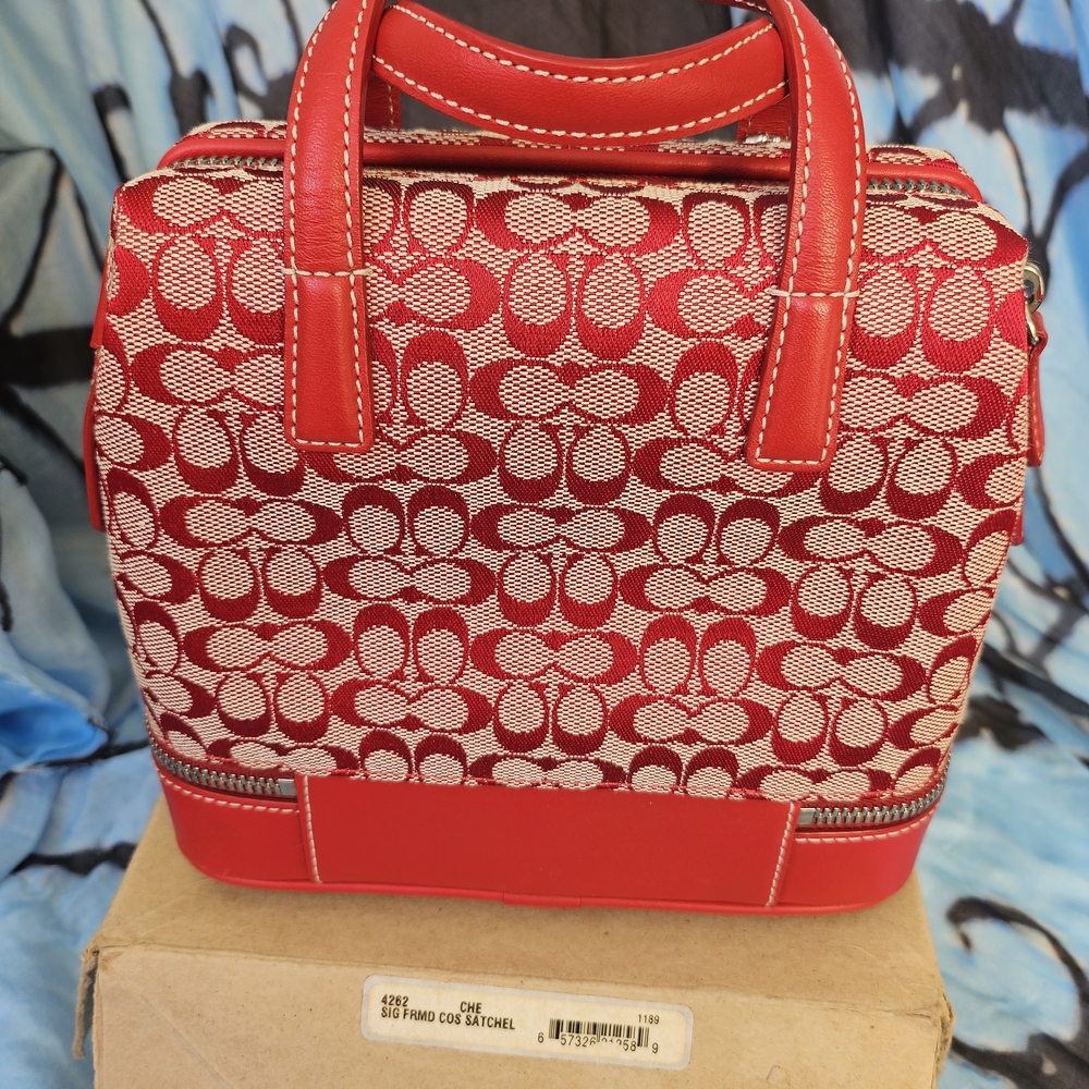 EUC Coach Red&Cream Signature Mini Satchel - Picture 3 of 15